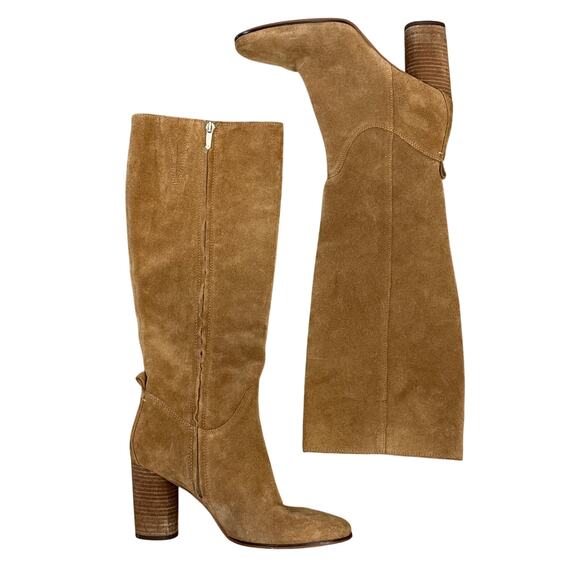 Sam Edelman leather suede Camellia Boots 8M 3.5” high heel round toe tall - Picture 1 of 6